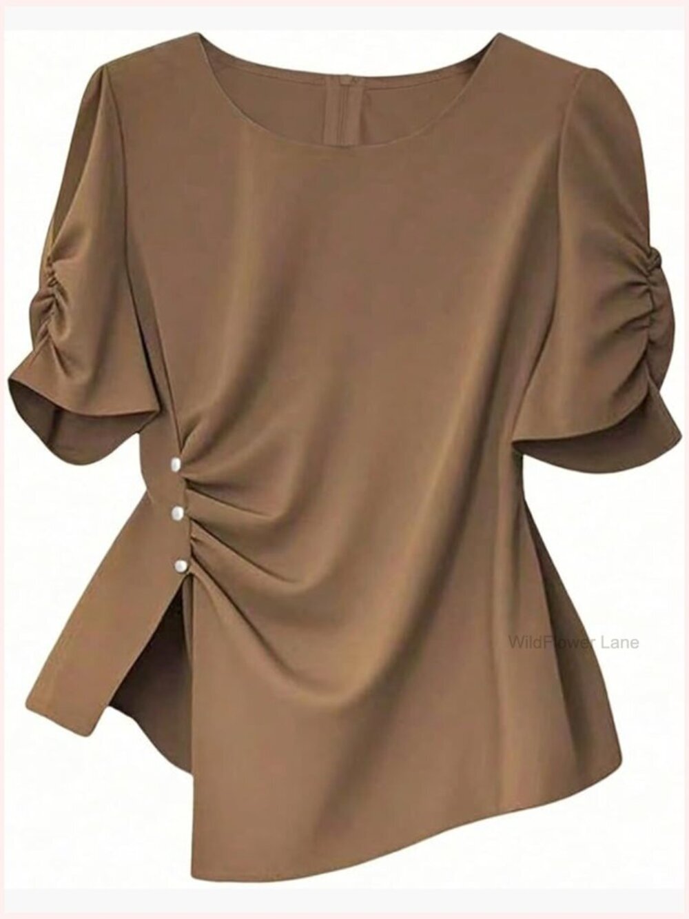 Asymmetrical Blouse with Slit Tie Waist - Work Tops Business Casual